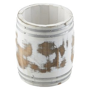 Miniature White Wash Wooden Barrel 11.5 Dia x 13.5cm qty:1
