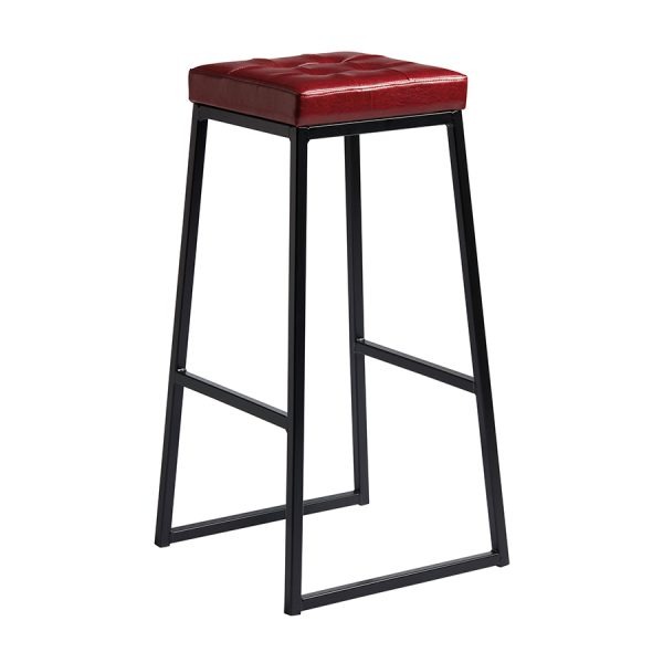 Style Bar Stool Matt Black Frame Vintage Red Seat Pad ZA.6685ST